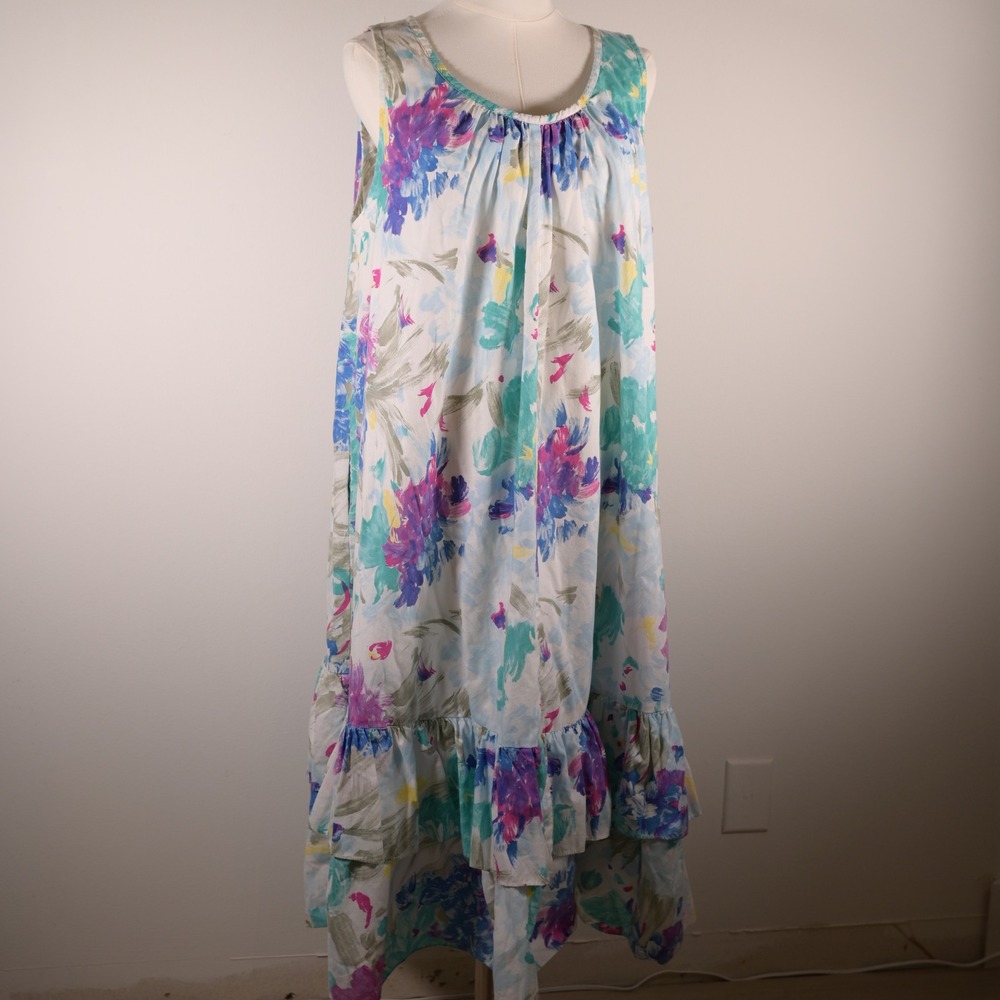 Vintage Langford II Floral Maxi Dress Womens 18 Cotton Ruffle Hem Watercolor USA
